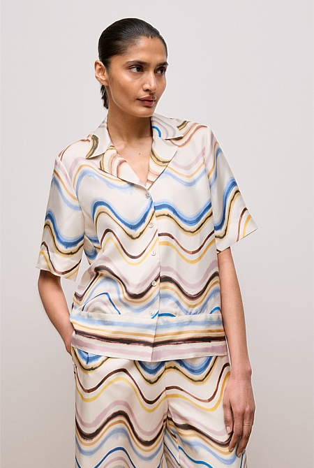 Wave Stripe Silk Camp Shirt