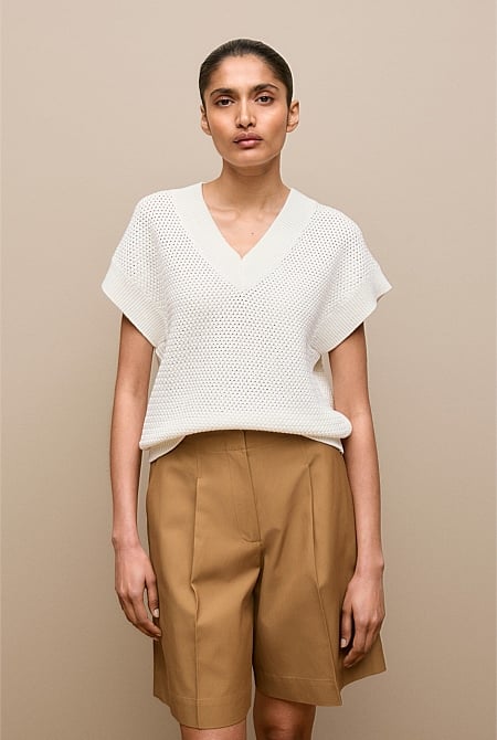Mercerised Cotton Basketweave Knit Vest