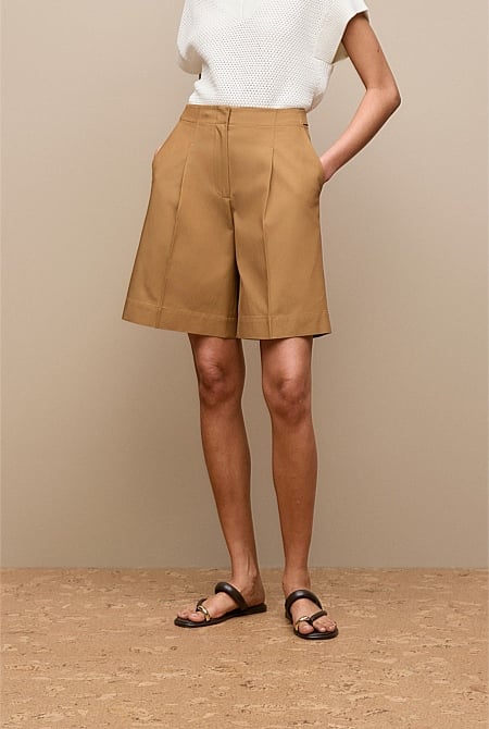 Cotton Blend Longline Pleat Short