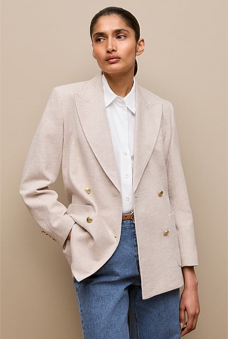 Pique Blend Double Breasted Blazer