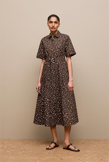 Leopard Poplin Belted Dress