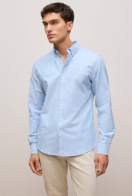 Regular Fit Yarn Dyed Cotton Monogram Oxford Shirt