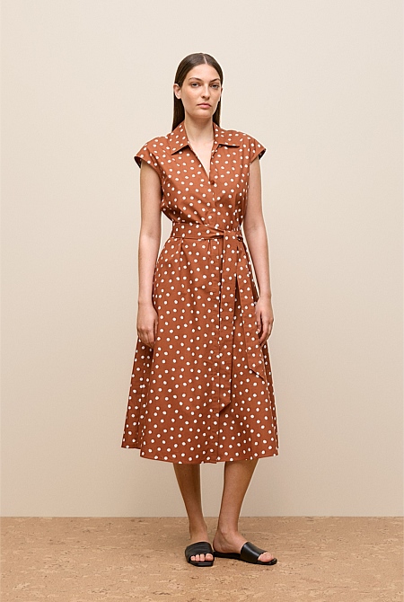 Spot Poplin Cap Sleeve Shirt Dress