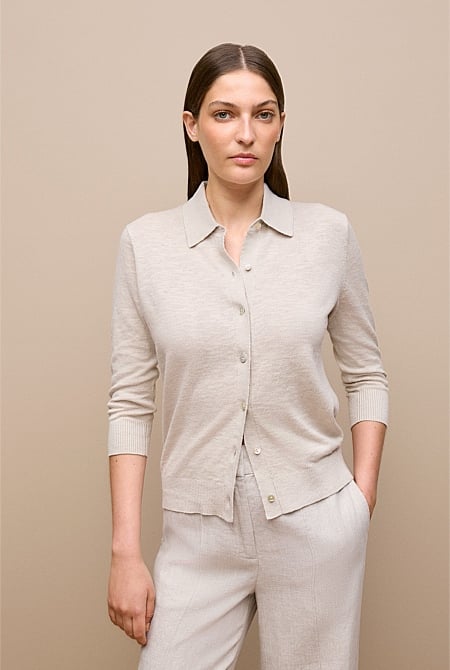 Linen Cotton Collared Cardigan