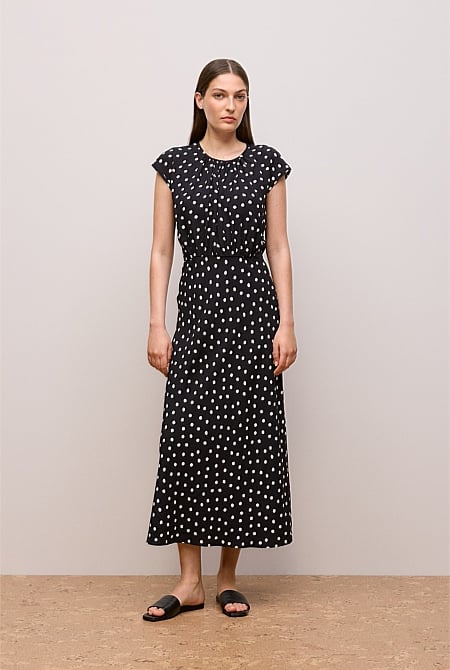 Spot Crepe Bias Cut Dress