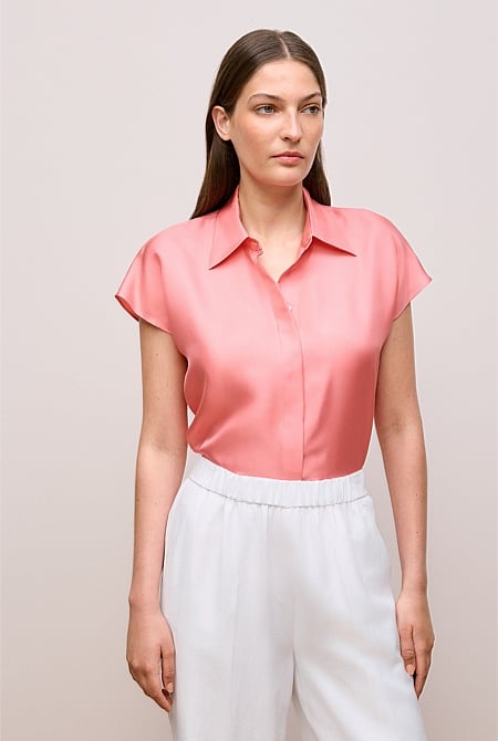 Silk Twill Cap Sleeve Shirt