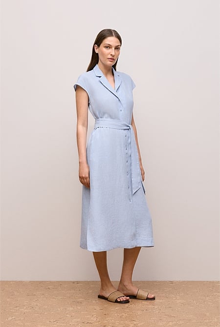 Linen Cap Sleeve Shirt Dress