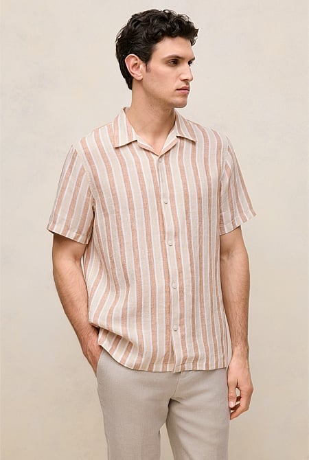Linen Tent Stripe Camp Shirt