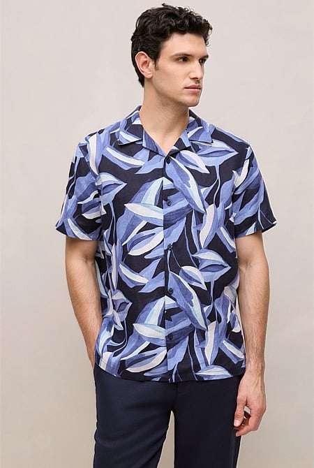 Painted Leaf Linen Camp Shirt