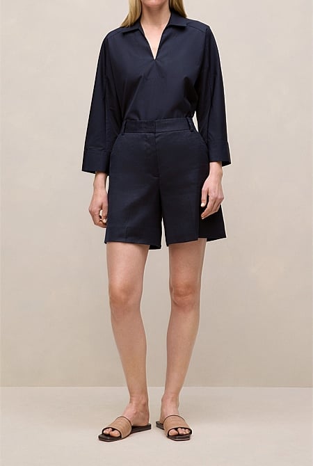 Stretch Linen Blend Tailored Short