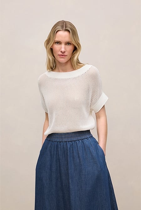 Mercerised Cotton Open Knit T-shirt