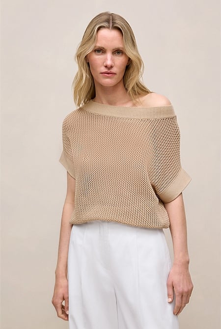 Mercerised Cotton Open Knit T-shirt