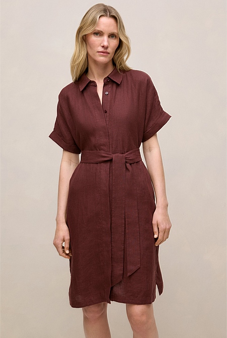 Delave Linen Short Sleeve Shirt Dress