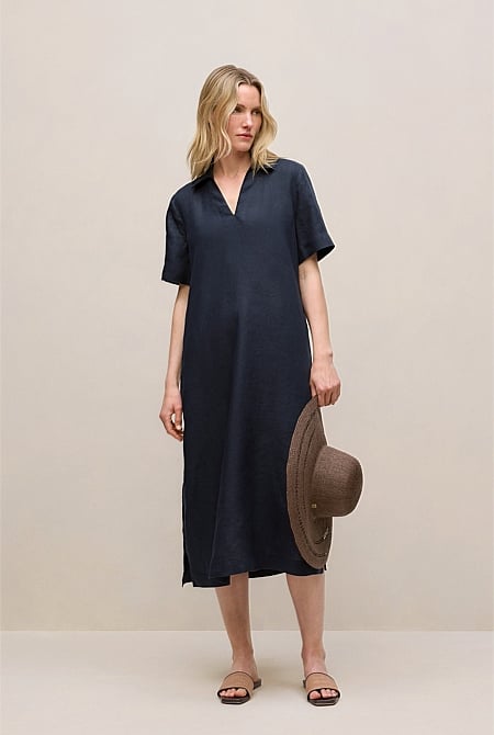 Linen Collared Popover Shift Dress