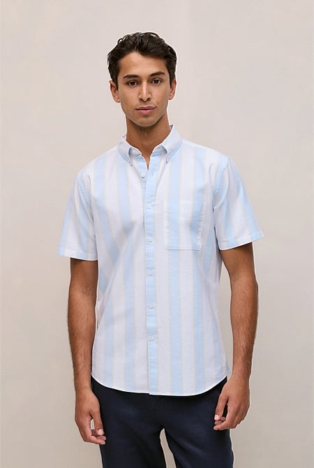 Stripe Monogram Short Sleeve Oxford Shirt