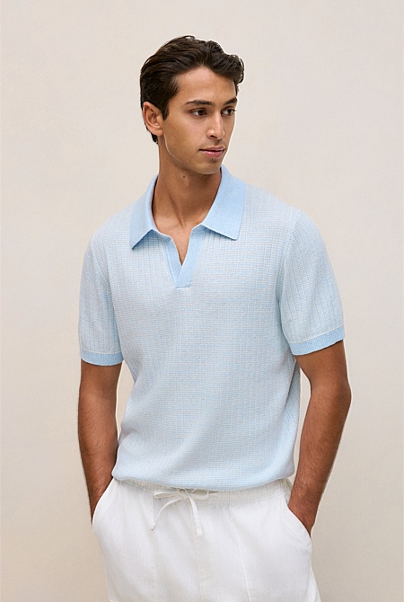 Linen Cotton Mouline Stripe Polo