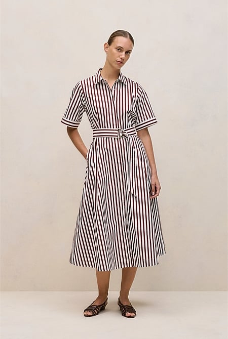 Poplin Stripe Belted Dress
