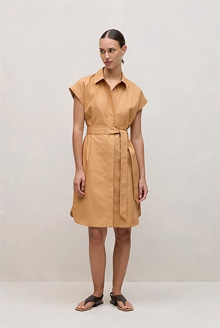 Cotton Poplin Cap Sleeve Shirt Dress