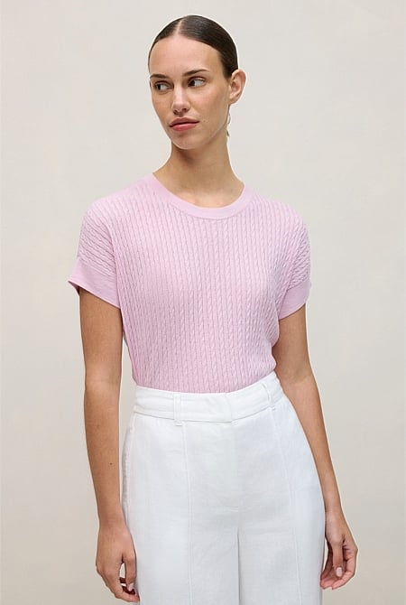 Linen Cotton Cable Knit T-shirt