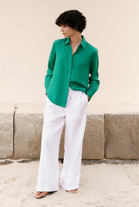 Linen Drawcord Wide Leg Pant