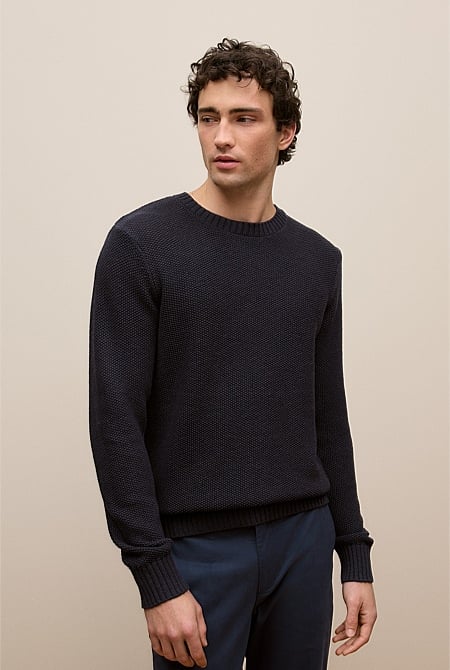 Linen Cotton Texture Knit Crew