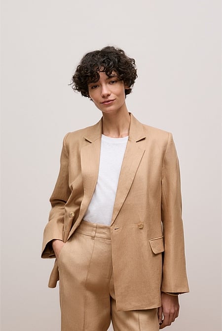 Linen Twill Double Breasted Blazer