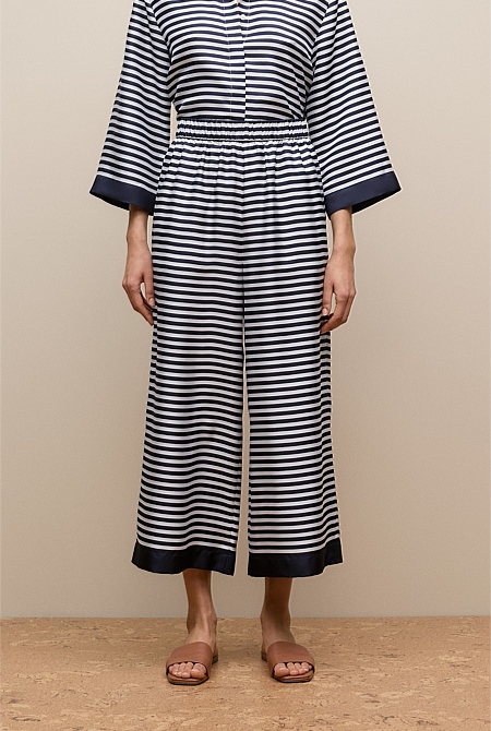 Silk Stripe Cropped Pant