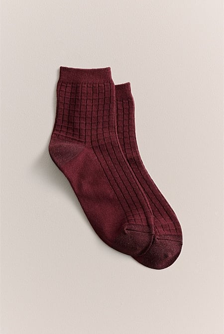 Textured Grid Crew Sock