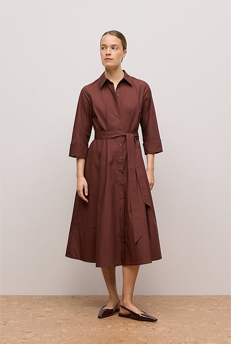 Cotton Poplin Cuff Detail Shirt Dress