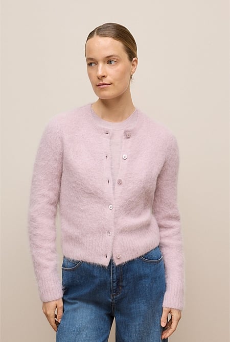 Brushed Alpaca Button Through Cardigan