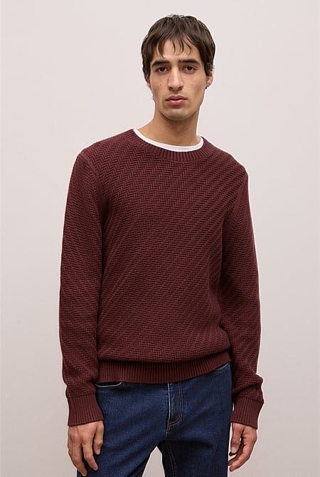 Cotton Blend Textured Crew