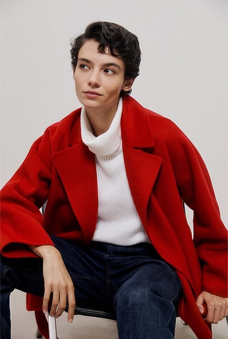 Double Faced Wool Short Wrap Coat