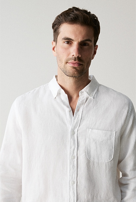 Regular Fit Linen Piece Dyed Long Sleeve Shirt