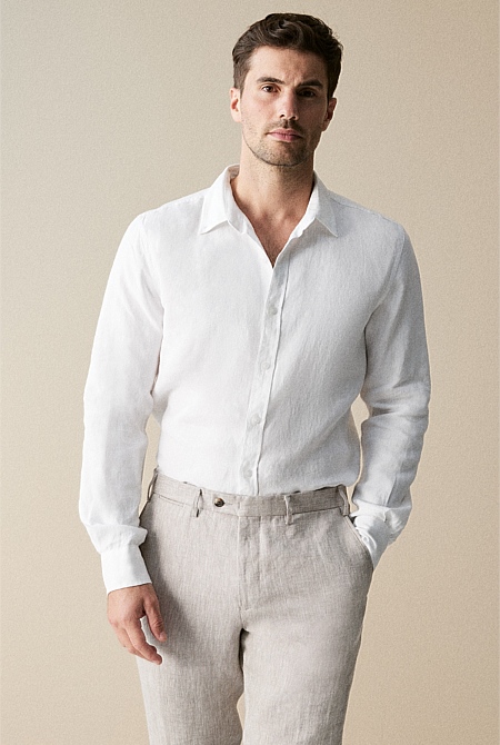 Tailored Fit Linen Piece Dyed Long Sleeve Shirt