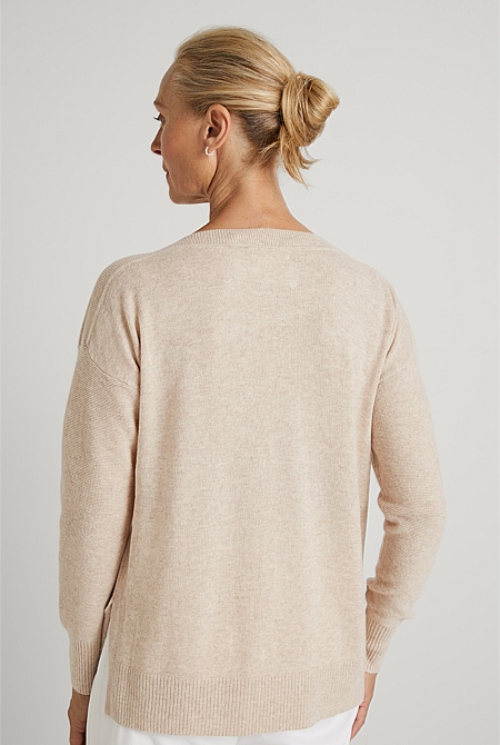 Oatmeal Marle Merino Boat Neck Pullover - Women Knitwear 