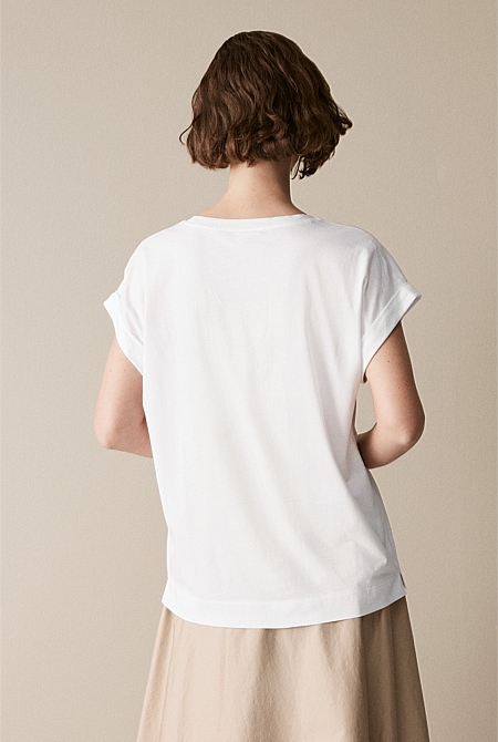 Pima Cotton Cuff Sleeve T-Shirt