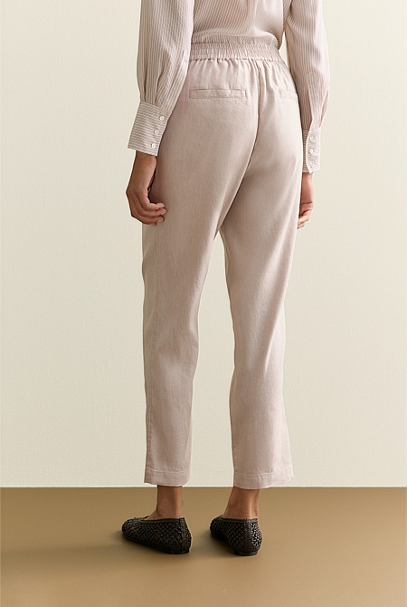 Yarn Dyed Stretch Linen Blend Pull On Pant