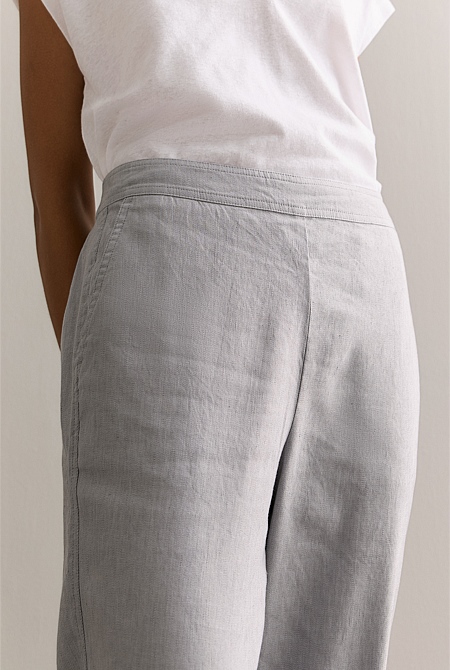 Yarn Dyed Stretch Linen Blend Pull On Pant