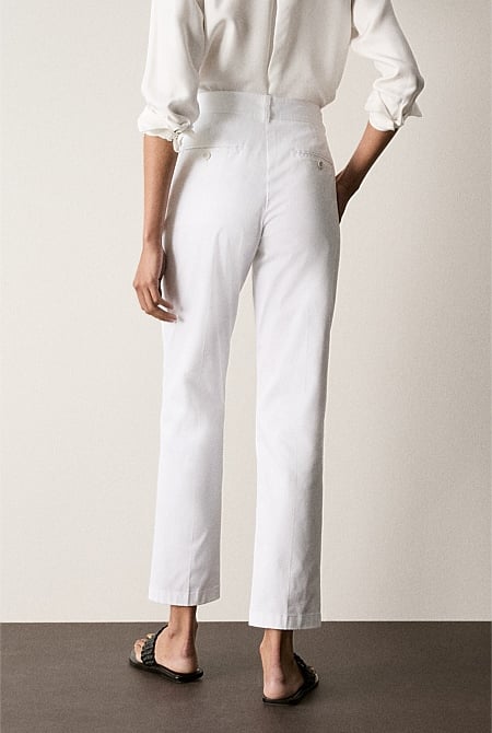 White Cotton Twill Chino Pant - WOMEN Pants | Trenery