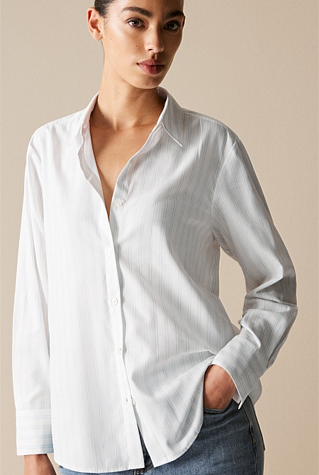 Cotton Modal Twill Stripe Shirt