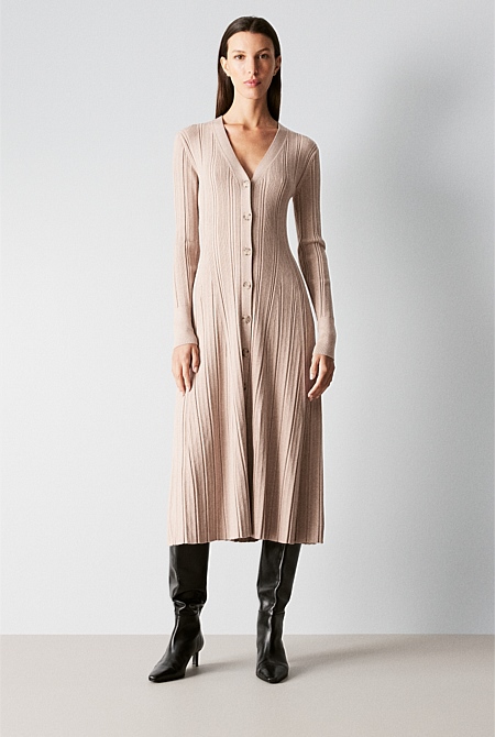 Organically Grown Cotton Blend Rib Knit Dress