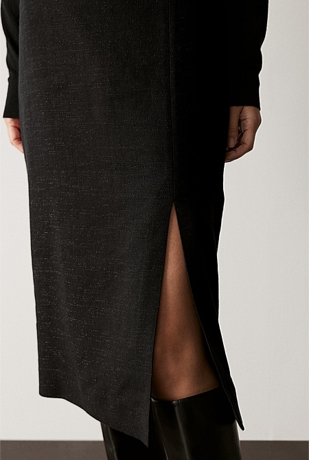 Linen Blend Metallic Side Split Skirt