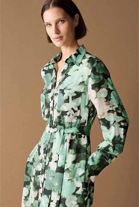 Modal Blurred Floral Shirt Dress