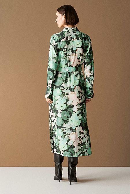 Modal Blurred Floral Shirt Dress