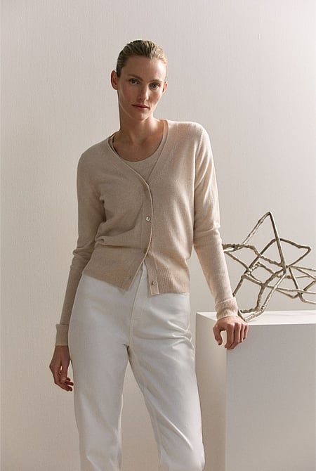 Merino Cashmere V Neck Cardigan