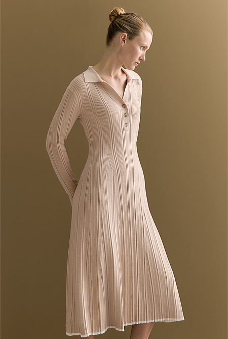 Cotton Cashmere Blend Long Sleeved Polo Dress