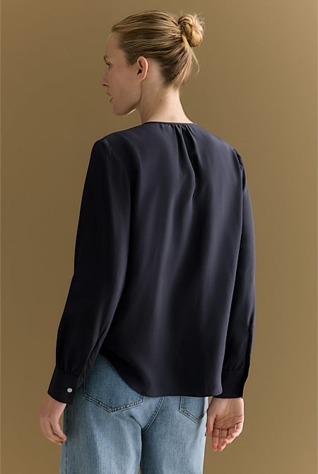 Silk Collarless Shirt