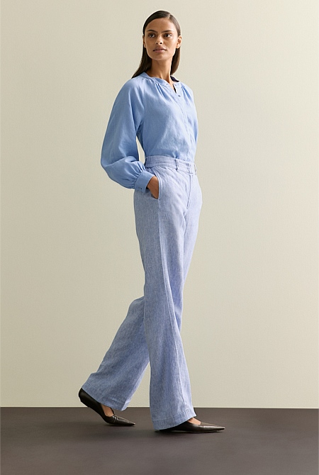 Yarn Dyed Linen Wide Leg Pant