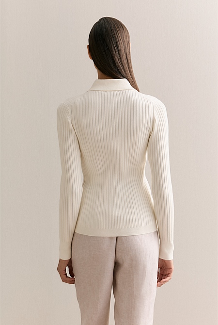 Cotton Cashmere Blend Long Sleeved Knit Shirt