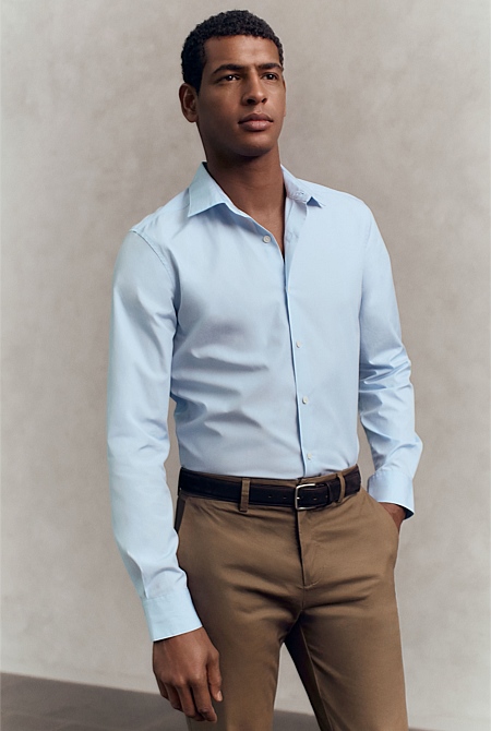 Pale Blue Tailored Fit Poplin Smart Shirt - MEN Shirts | Trenery